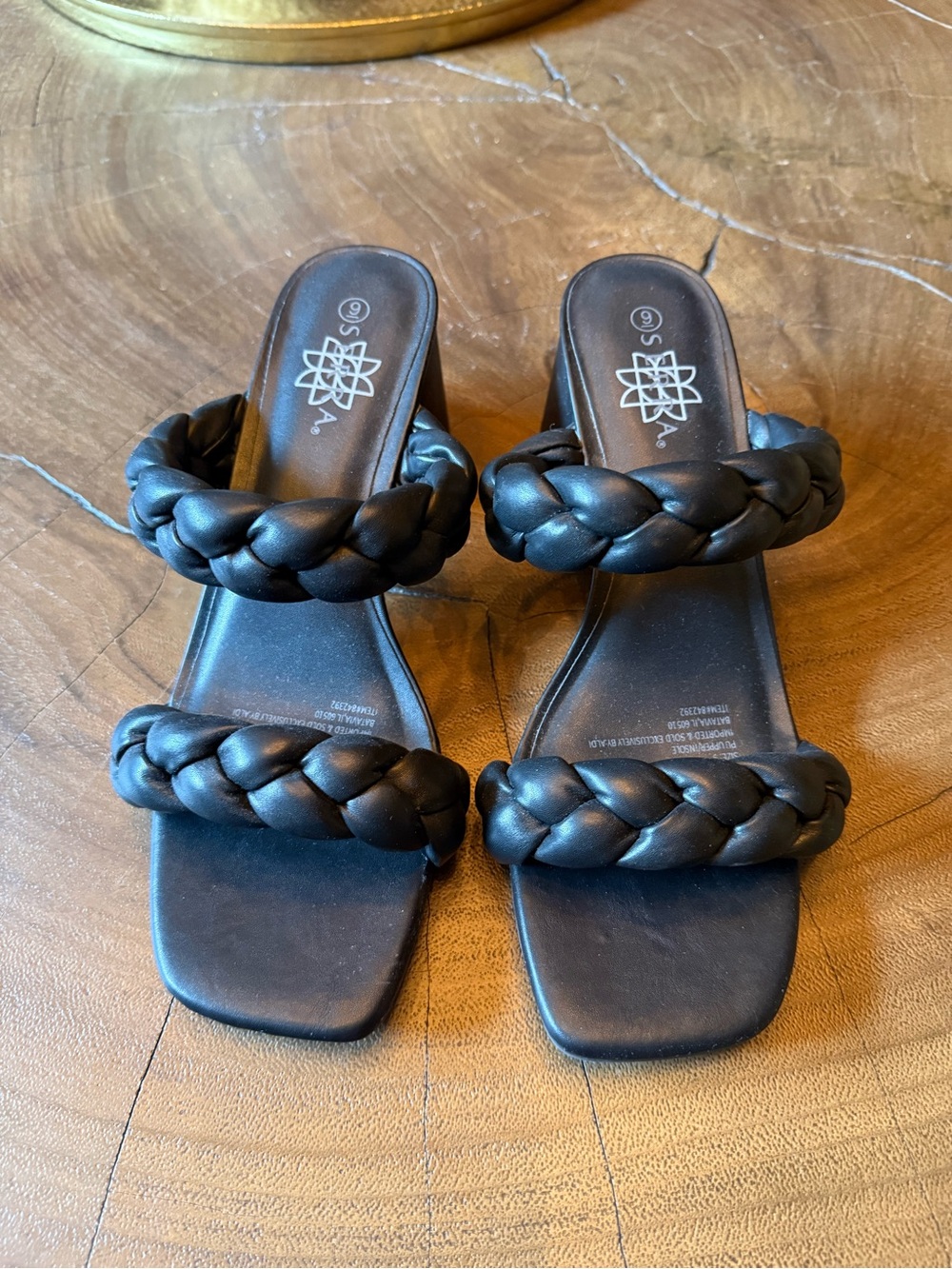 Serra Black Braided Double-Strap Slide Mules